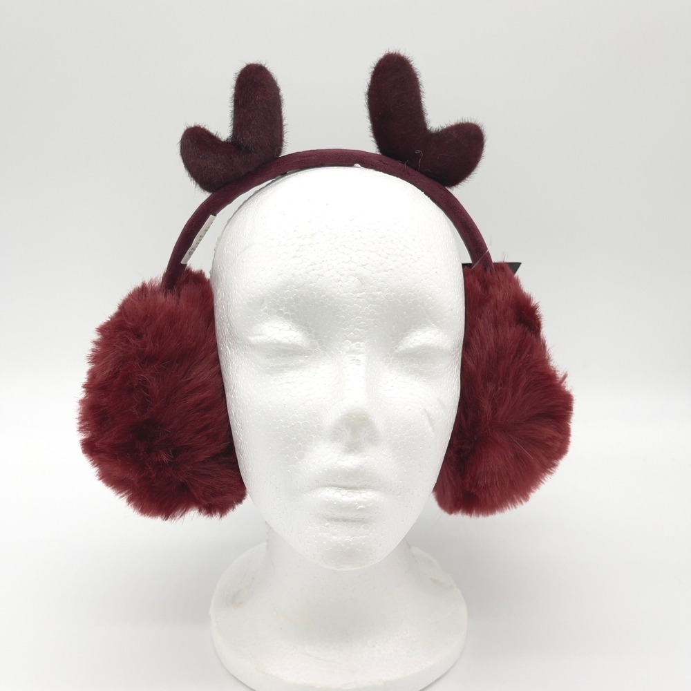Herve Benard Faux Fur Earmuffs Antlers OS Winter Après Ski Festive Reindeer‎